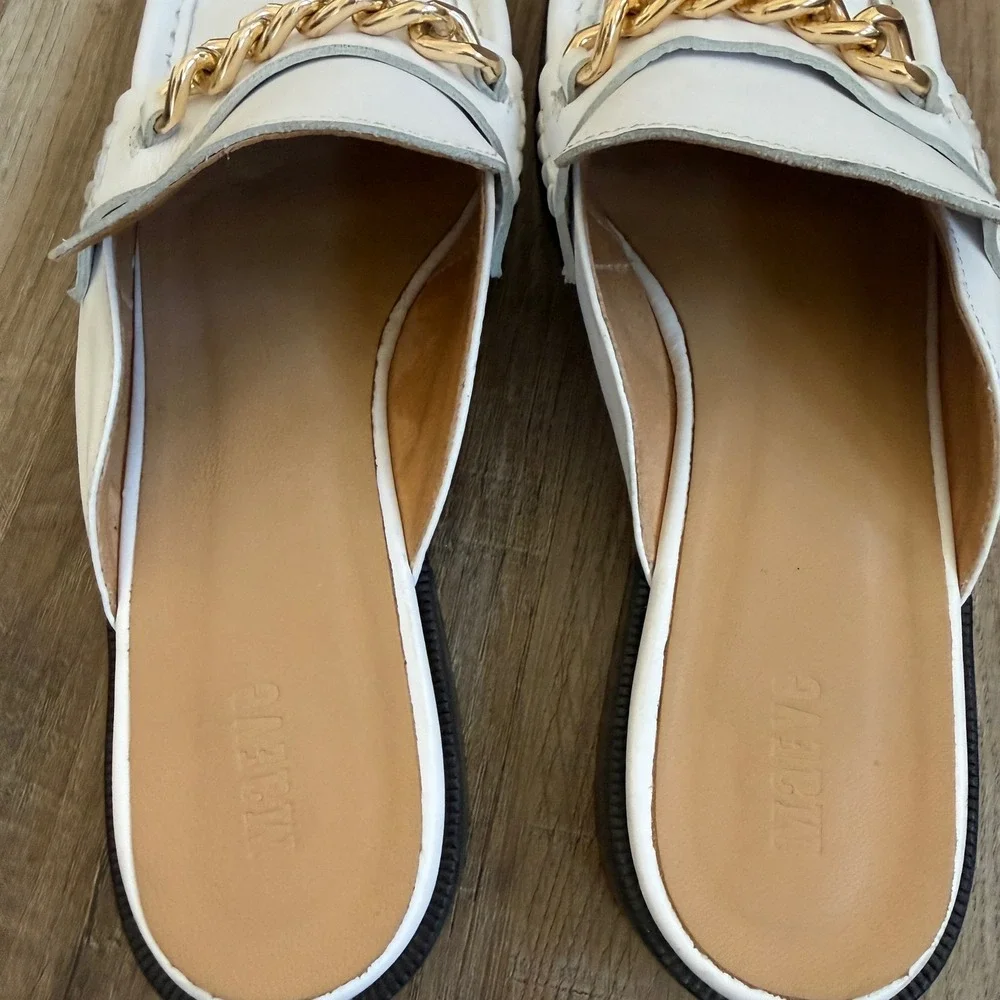 Maeve Anthropologie White Leather Chain Mule Loafers Square Toe Slides 40 US 9 - Picture 3 of 8